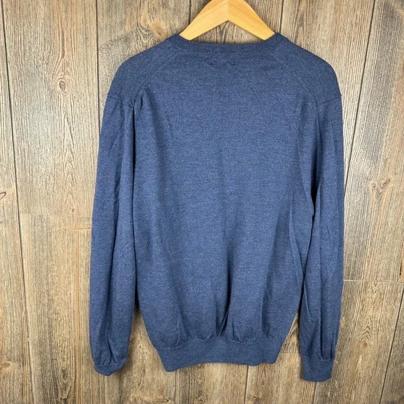 Brooks Brothers Extra Fine Merino Wool V-Neck Sweater Blue Mens Size Large - Picture 7 of 7